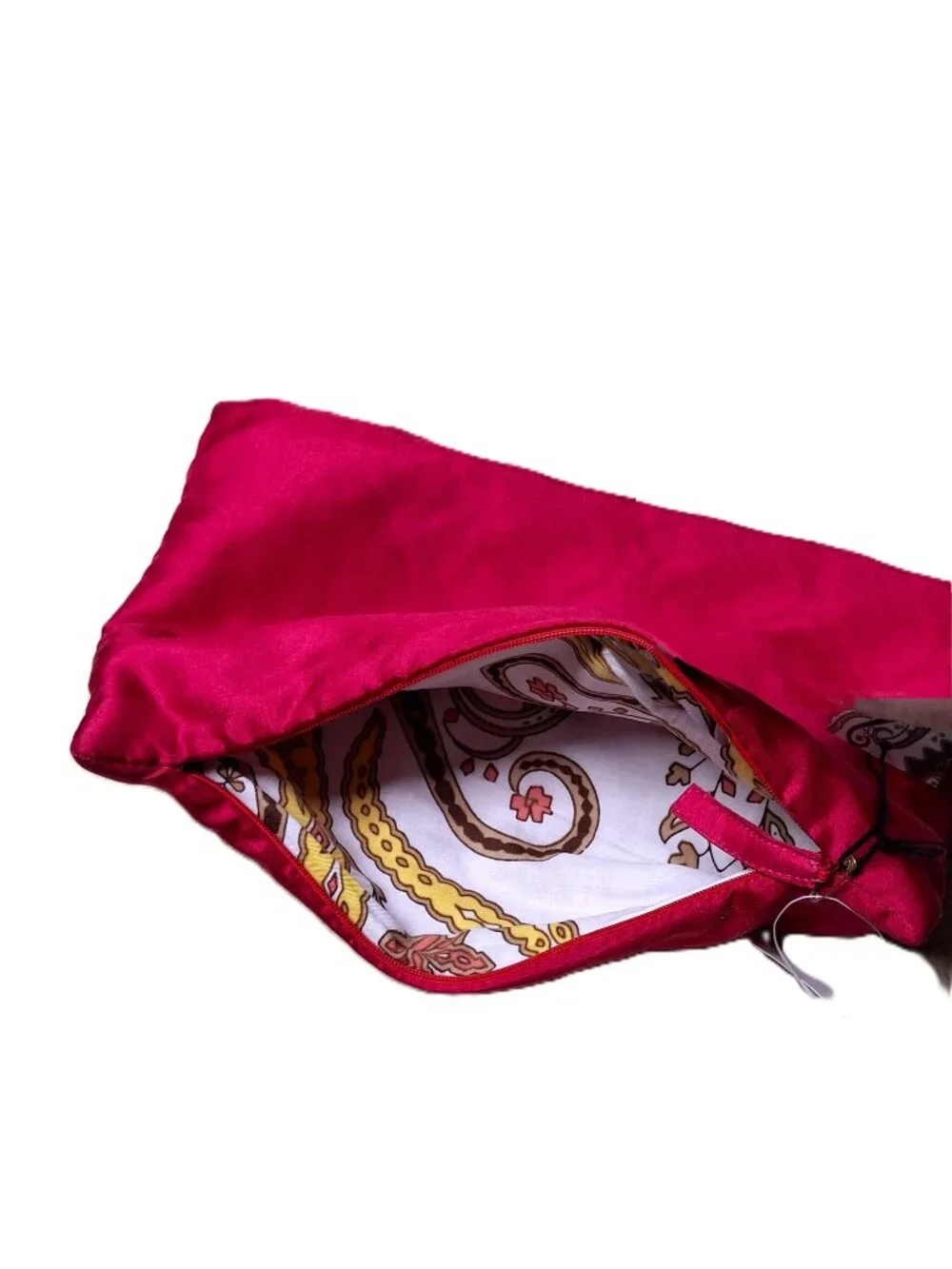 TALBOTS Paisley Pareo 3-Pc Set Swim Cover-up, Fan & Cosmetic Bag Fuschia/White